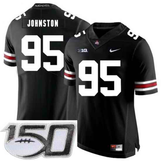 Ohio State Buckeyes 95 Cameron Johnston Black Nike College Football Stitched 150th Anniversary Patch Jersey